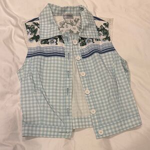 Philosophy Light Blue Gingham Sleeveless Shirt